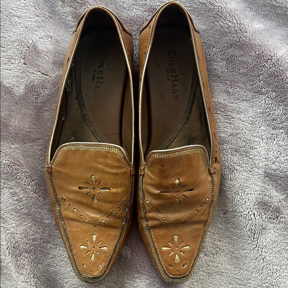 Cole Haan Women's Brown Leather Flats with Cut-Out Design